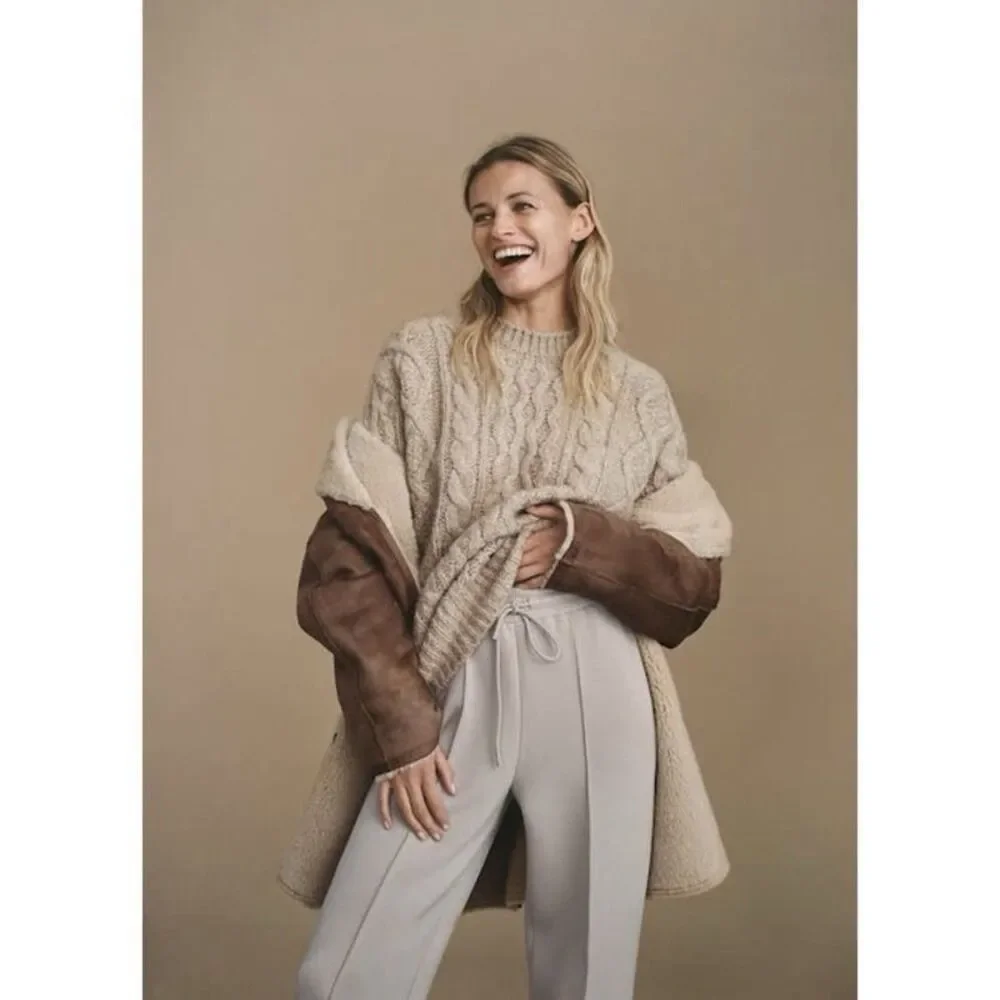 Mango Shearling look boho retro‎ statement vintage classic coat NWT XL